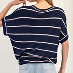 Short Sleeve Striped Sweater - Navy-Tops- Hometown Style HTS, women's in store and online boutique located in Ingersoll, Ontario