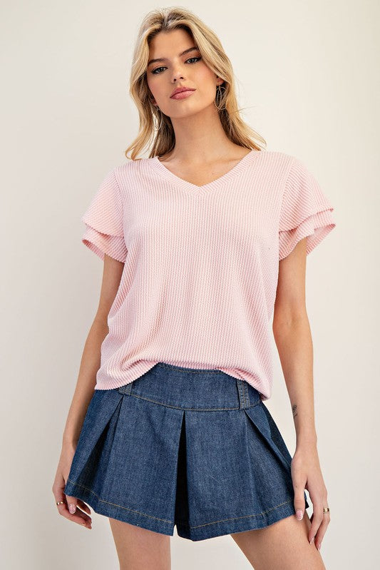Layered Flutter Sleeve - Blush-blouse- Hometown Style HTS, women's in store and online boutique located in Ingersoll, Ontario
