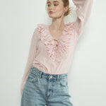 Ruffle Long Sleeve Blouse - Pink- Hometown Style HTS, women's in store and online boutique located in Ingersoll, Ontario