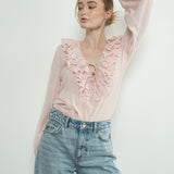 Ruffle Long Sleeve Blouse - Pink- Hometown Style HTS, women's in store and online boutique located in Ingersoll, Ontario
