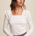 Ruffle Accent Long Sleeve - Cream-Tops- Hometown Style HTS, women's in store and online boutique located in Ingersoll, Ontario