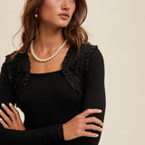 Ruffle Accent Long Sleeve - Black-Tops- Hometown Style HTS, women's in store and online boutique located in Ingersoll, Ontario