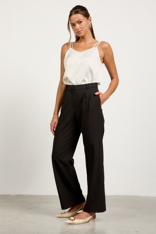 Pleated Wide Leg Pants - Black-dress pants- Hometown Style HTS, women's in store and online boutique located in Ingersoll, Ontario