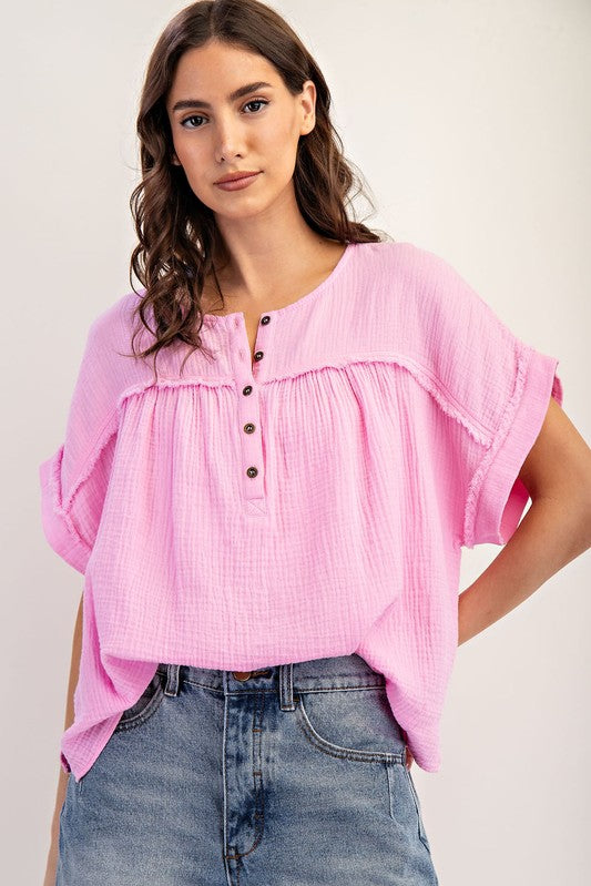 Soft Washed Cotton Short Sleeve Top -Pink-Tops- Hometown Style HTS, women's in store and online boutique located in Ingersoll, Ontario