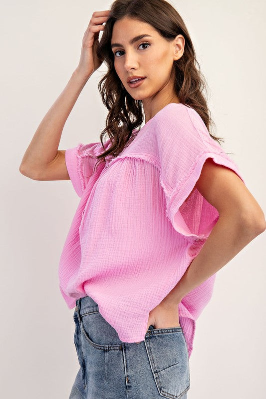 Soft Washed Cotton Short Sleeve Top -Pink-Tops- Hometown Style HTS, women's in store and online boutique located in Ingersoll, Ontario