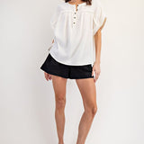 Soft Washed Cotton Short Sleeve Top - Ivory-blouse- Hometown Style HTS, women's in store and online boutique located in Ingersoll, Ontario