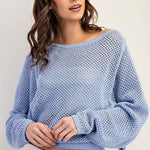 Crochet Dolman Sleeve Sweater - Periwinkle-Sweater- Hometown Style HTS, women's in store and online boutique located in Ingersoll, Ontario