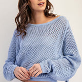 Crochet Dolman Sleeve Sweater - Periwinkle-Sweater- Hometown Style HTS, women's in store and online boutique located in Ingersoll, Ontario