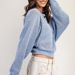 Crochet Dolman Sleeve Sweater - Periwinkle-Sweater- Hometown Style HTS, women's in store and online boutique located in Ingersoll, Ontario