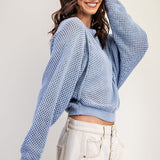 Crochet Dolman Sleeve Sweater - Periwinkle-Sweater- Hometown Style HTS, women's in store and online boutique located in Ingersoll, Ontario