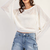 Crochet Dolman Sleeve Sweater - White-Sweater- Hometown Style HTS, women's in store and online boutique located in Ingersoll, Ontario
