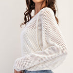 Crochet Dolman Sleeve Sweater - White-Sweater- Hometown Style HTS, women's in store and online boutique located in Ingersoll, Ontario