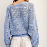 Crochet Dolman Sleeve Sweater - Periwinkle-Sweater- Hometown Style HTS, women's in store and online boutique located in Ingersoll, Ontario