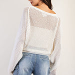 Crochet Dolman Sleeve Sweater - White-Sweater- Hometown Style HTS, women's in store and online boutique located in Ingersoll, Ontario