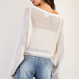 Crochet Dolman Sleeve Sweater - White-Sweater- Hometown Style HTS, women's in store and online boutique located in Ingersoll, Ontario