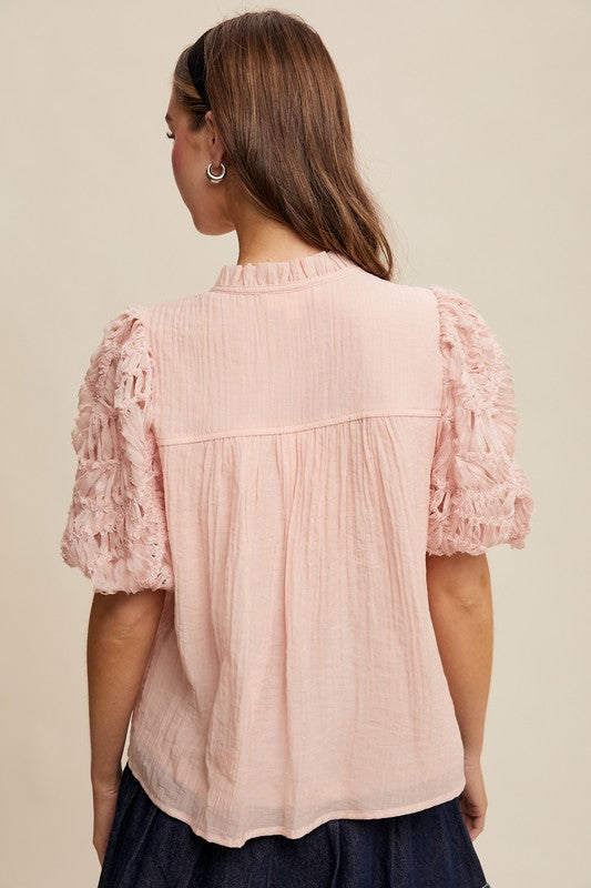 Textured Button Front Blouse - Pink-tops- Hometown Style HTS, women's in store and online boutique located in Ingersoll, Ontario