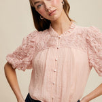 Textured Button Front Blouse - Pink-tops- Hometown Style HTS, women's in store and online boutique located in Ingersoll, Ontario