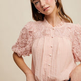 Textured Button Front Blouse - Pink-tops- Hometown Style HTS, women's in store and online boutique located in Ingersoll, Ontario