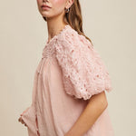 Textured Button Front Blouse - Pink-tops- Hometown Style HTS, women's in store and online boutique located in Ingersoll, Ontario