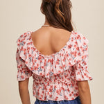 Flower FLoral Ruffled V-Neck Blouse-Tops- Hometown Style HTS, women's in store and online boutique located in Ingersoll, Ontario