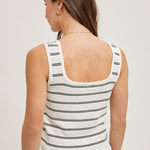 Striped Knit Tank Top - White-tank- Hometown Style HTS, women's in store and online boutique located in Ingersoll, Ontario