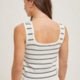 Striped Knit Tank Top - White-tank- Hometown Style HTS, women's in store and online boutique located in Ingersoll, Ontario