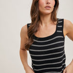 Striped Knit Tank Top - Black-tank- Hometown Style HTS, women's in store and online boutique located in Ingersoll, Ontario