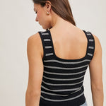 Striped Knit Tank Top - Black-tank- Hometown Style HTS, women's in store and online boutique located in Ingersoll, Ontario