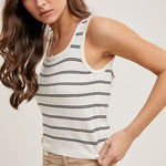 Striped Knit Tank Top - White-tank- Hometown Style HTS, women's in store and online boutique located in Ingersoll, Ontario