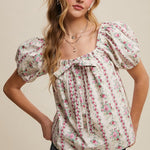 Floral Puff Sleeve Blouse - Pink-Tops- Hometown Style HTS, women's in store and online boutique located in Ingersoll, Ontario