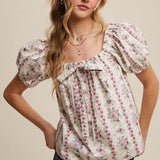 Floral Puff Sleeve Blouse - Pink-Tops- Hometown Style HTS, women's in store and online boutique located in Ingersoll, Ontario