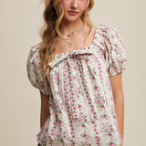 Floral Puff Sleeve Blouse - Pink-Tops- Hometown Style HTS, women's in store and online boutique located in Ingersoll, Ontario