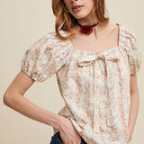 Floral Puff Sleeve Blouse - Peach-tops- Hometown Style HTS, women's in store and online boutique located in Ingersoll, Ontario