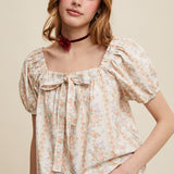 Floral Puff Sleeve Blouse - Peach-tops- Hometown Style HTS, women's in store and online boutique located in Ingersoll, Ontario