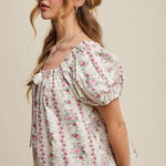 Floral Puff Sleeve Blouse - Pink-Tops- Hometown Style HTS, women's in store and online boutique located in Ingersoll, Ontario