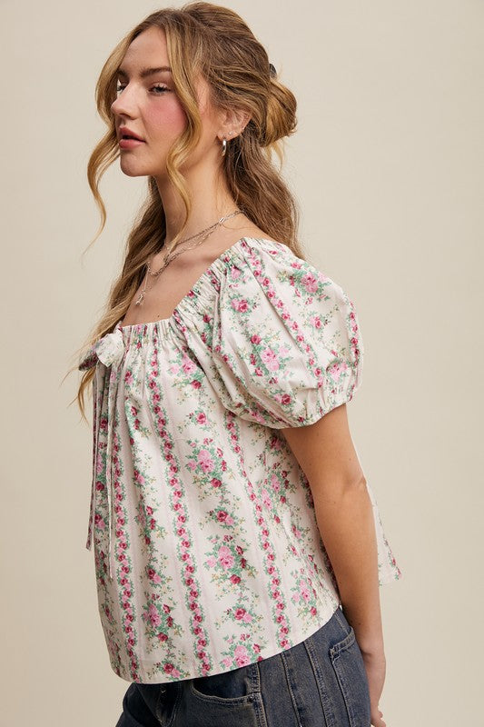 Floral Puff Sleeve Blouse - Pink-Tops- Hometown Style HTS, women's in store and online boutique located in Ingersoll, Ontario