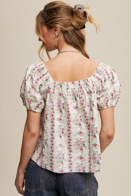 Floral Puff Sleeve Blouse - Pink-Tops- Hometown Style HTS, women's in store and online boutique located in Ingersoll, Ontario