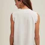 Sleeveless Trim Detail Blouse - Cream-Tops- Hometown Style HTS, women's in store and online boutique located in Ingersoll, Ontario
