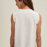 Sleeveless Trim Detail Blouse - Cream-Tops- Hometown Style HTS, women's in store and online boutique located in Ingersoll, Ontario