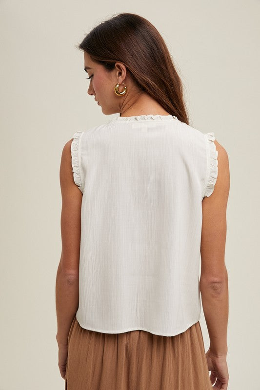 Sleeveless Trim Detail Blouse - Cream-Tops- Hometown Style HTS, women's in store and online boutique located in Ingersoll, Ontario
