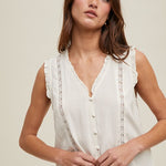 Sleeveless Trim Detail Blouse - Cream-Tops- Hometown Style HTS, women's in store and online boutique located in Ingersoll, Ontario