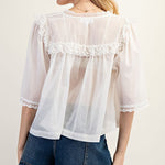 Lace Trim Blouse- White-blouse- Hometown Style HTS, women's in store and online boutique located in Ingersoll, Ontario