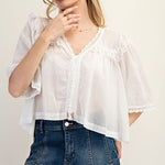 Lace Trim Blouse- White-blouse- Hometown Style HTS, women's in store and online boutique located in Ingersoll, Ontario