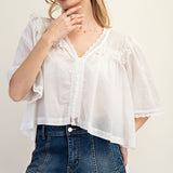 Lace Trim Blouse- White-blouse- Hometown Style HTS, women's in store and online boutique located in Ingersoll, Ontario