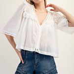 Lace Trim Blouse- White-blouse- Hometown Style HTS, women's in store and online boutique located in Ingersoll, Ontario