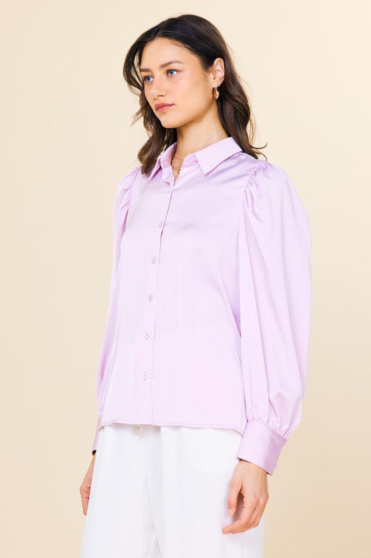 Long Sleeve Recycled Polyester Blouse - Lavender-blouse- Hometown Style HTS, women's in store and online boutique located in Ingersoll, Ontario