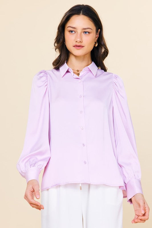 Long Sleeve Recycled Polyester Blouse - Lavender-blouse- Hometown Style HTS, women's in store and online boutique located in Ingersoll, Ontario