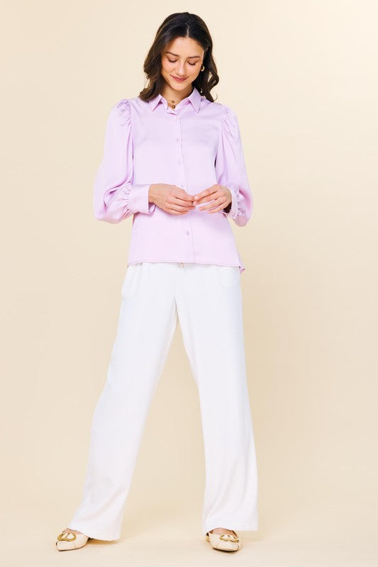 Long Sleeve Recycled Polyester Blouse - Lavender-blouse- Hometown Style HTS, women's in store and online boutique located in Ingersoll, Ontario