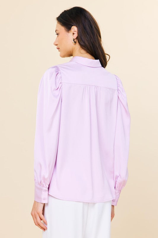 Long Sleeve Recycled Polyester Blouse - Lavender-blouse- Hometown Style HTS, women's in store and online boutique located in Ingersoll, Ontario