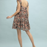 Floral Tiered Mini Dress - Espresso-dress- Hometown Style HTS, women's in store and online boutique located in Ingersoll, Ontario